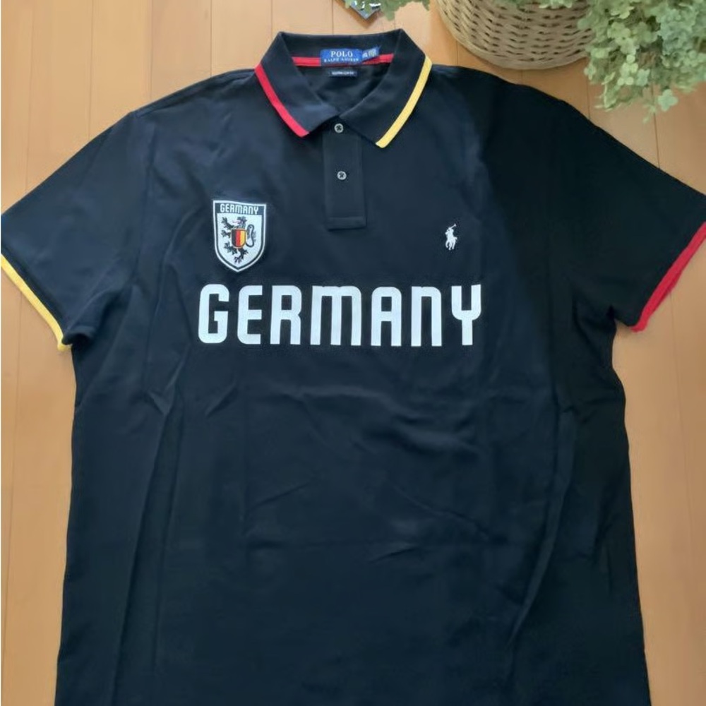 Ralph Lauren Black Polo with Germany Crest sz XXL Custom fit.